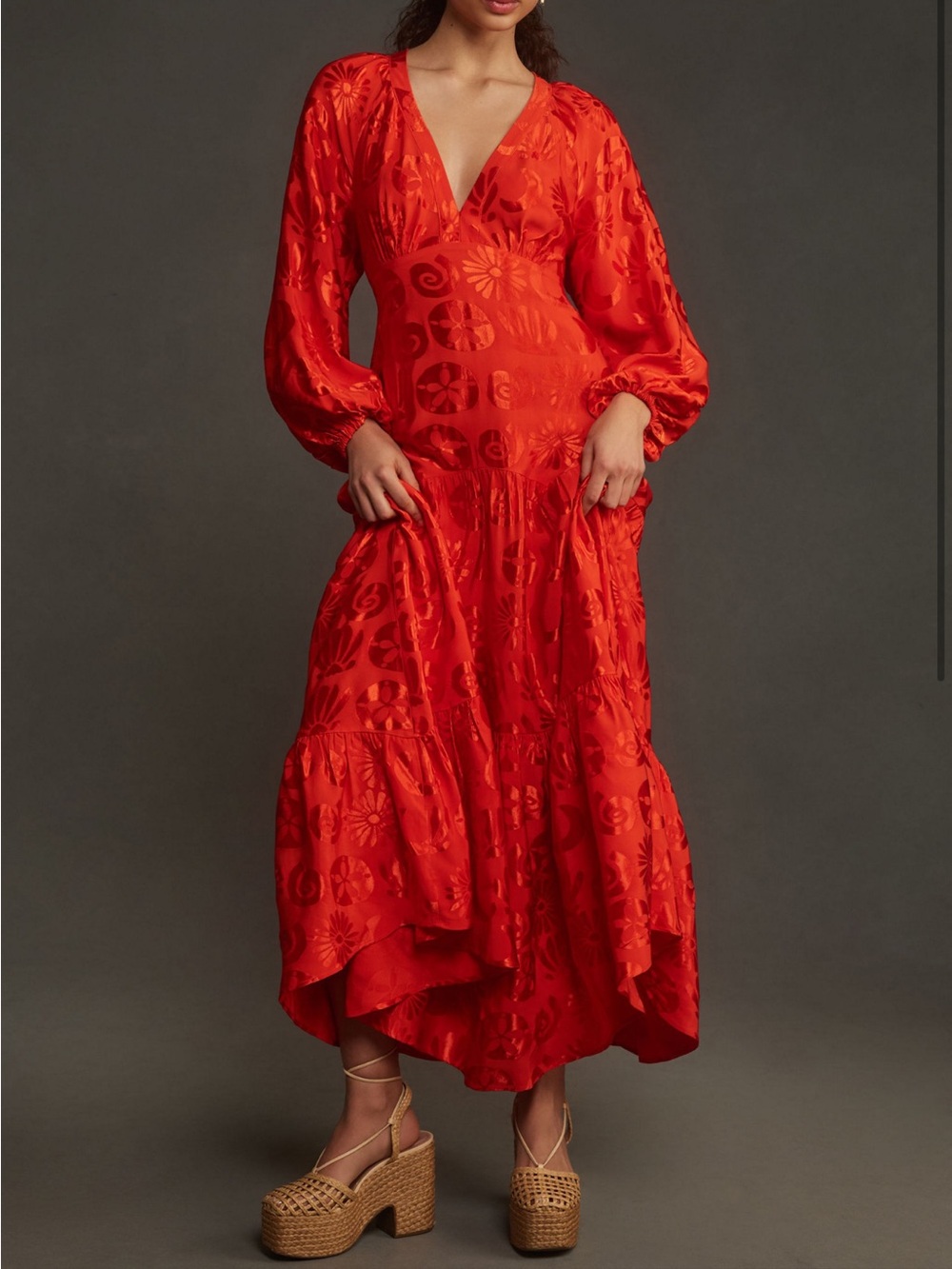 Farm Rio NWT Red Floral Jacquard Dress